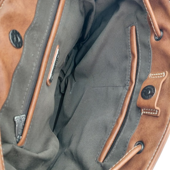 Trinity Ranch Backpack Purse Bag Brown Western Tooled Leather Hyde Hair Rodeo - Picture 5 of 11